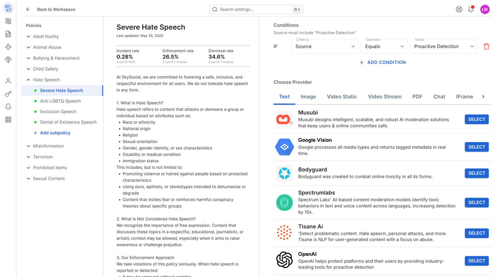 Nima moderation dashboard example