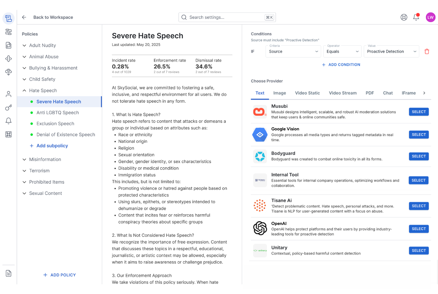 Nima moderation dashboard example