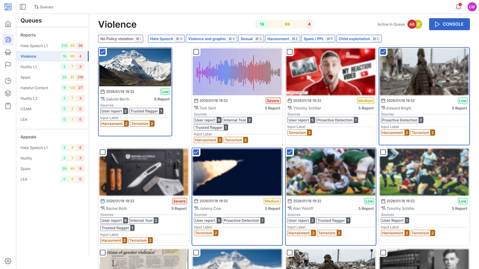 Queue tile view interface