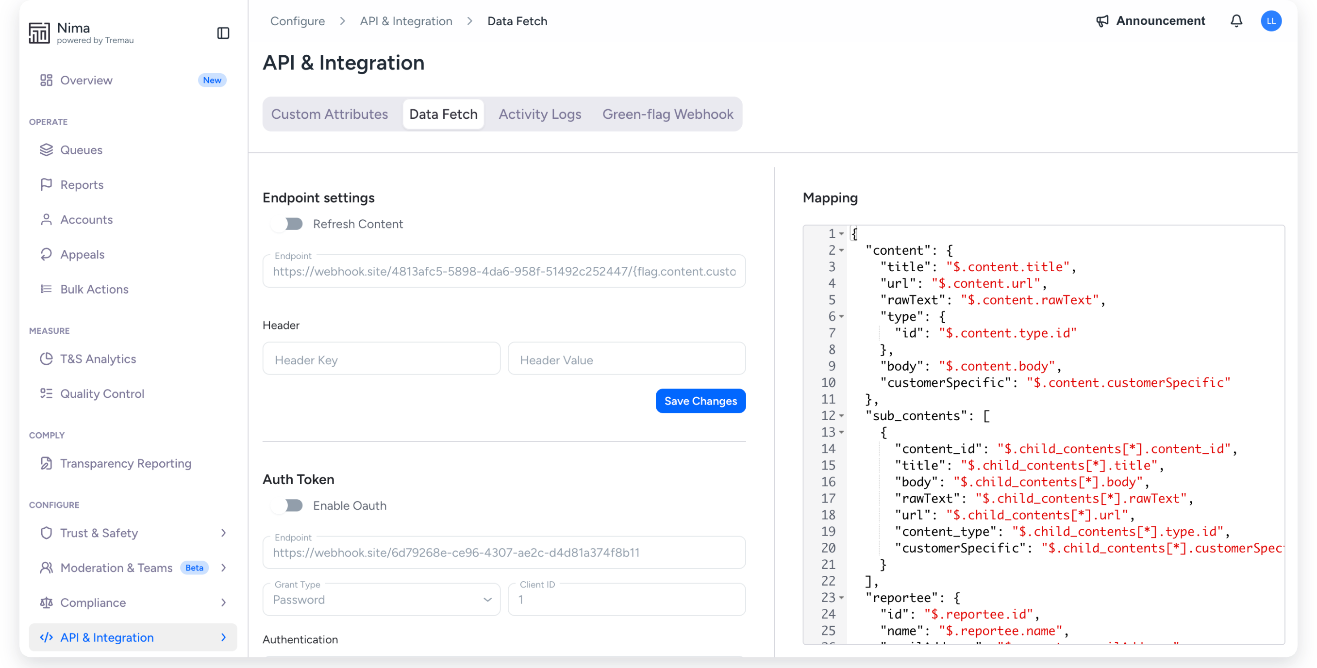 Nima - API and integrations